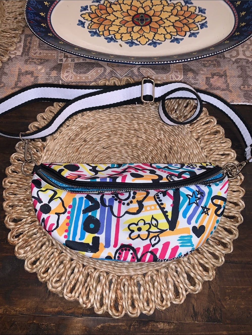 Brighton Love Colorful Graffiti Print Waist Belt Crossbody Bag- Multicolor